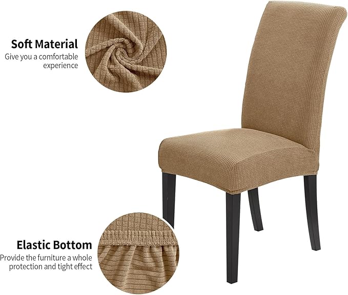 Joccun Chair Covers for Dining Room Set of 2,Dining Chair Slipcovers Stretch Dining Room Chair Covers Seat Protector,Washable Parsons Chair Cover for Home,Hotel,Banquet(Tan,2 Pack)