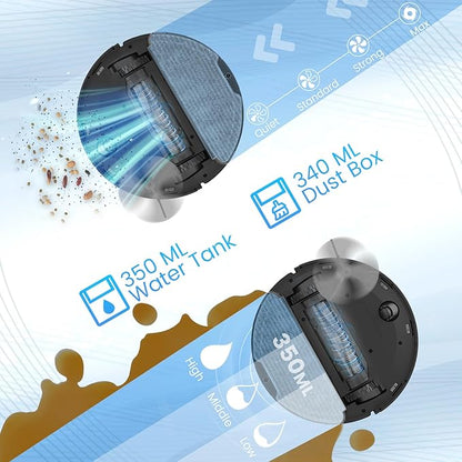 Robot Vacuum and Mop Combo, Self-Emptying, 60-Day Capacity, Schedule, 180mins Runtime, Home Mapping, Wi-Fi/App/Alexa/Remote, Robotic Vacuum Cleaner for Pet, Hard Floors, Carpet