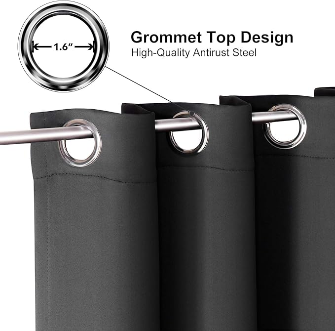 ChrisDowa Grommet Blackout Curtains for Bedroom and Living Room - 2 Panels Set Thermal Insulated Room Darkening Curtains (Dark Grey, 42W x 84L)