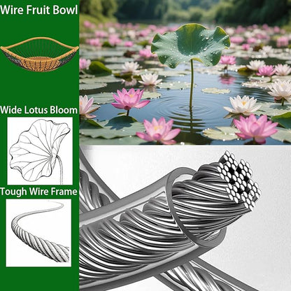 Vine Woven Iron Fruit Bowl, Metal Wire Fruit Basket, Vegetable Drain Basket, Storage Baskets for kitchen counter, countertop,Snacks, Candy, Bread,Cosmetics,Table decorative(12 x 3.7 Inches)
