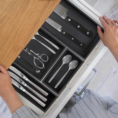 Bamboo Drawer Organizer - Kitchen Utensil Organizer Silverware Tray Cutlery Holder，Office Desk Supplies and Accessories,8.9 * 3 * 2.6inch,Black