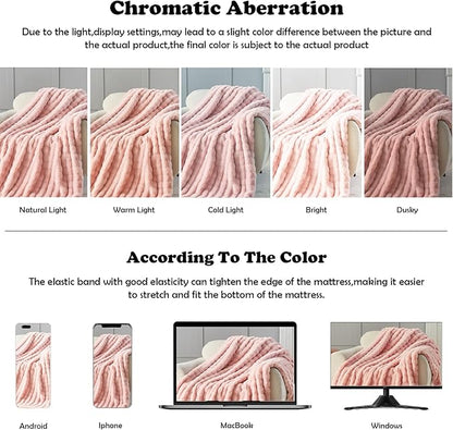 NEWCOSPLAY Faux Fur Twin Blanket Pink Bubble Blanket Thick Warm Soft for Couch Sofa Bed 550GSM (Pink, Twin(60"x80"))