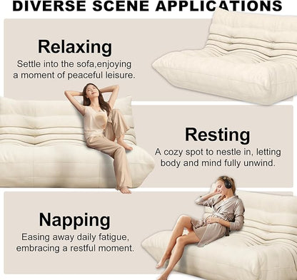 Full Foam Loveseat Sofa,Adults Bean Bag Chairs Floor Couch with Soft Waterproof Fabric,Armless Fireside Lounge Chair for Living Room,Apartment and Office (Whtie)