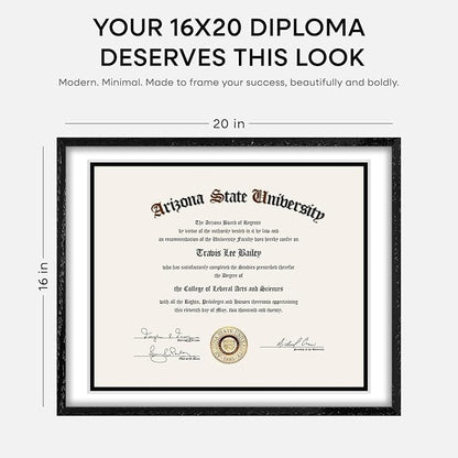 Homeforia 16x20 Diploma Black Wood Frame, High End Oak 16 x 20 Certificate Frames with Mat 14 x 17, 16by20 Document Frame Matted to 14by17, Wooden Graduation Frames, Tempered Glass, Wall Kit, Set of 1