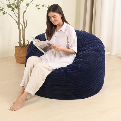 Memory Foam Bean Bag Chair for Adults/Teens, Bean Bag Sofa with Fluffy Removable Cover, for Living Room Bedroom, 3FT Blue