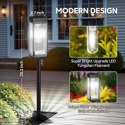 Solar Pathway Lights Outdoor, 2 Pack Upgraded Solar Lights Outdoor Waterproof, Bright Up to 15 Hrs Auto On/Off Garden Light for Yard Patio Lawn Path Walkway Driveway Outside Decor(Cool White)