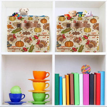 Storage Basket Thanksgiving Day Pumpkins Cube Storage Bins Organizer Bag Collapsible Closet Shelf Baskets with handle for Baby Cloth Pet Toy Book 14.2×10.2×8.3 IN