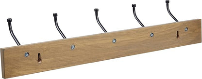 Amazon Basics Rectangular Farmhouse Wall-Mounted Coat Rack with Storage Hooks, 5 Hooks, Barnwood