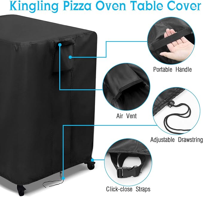 Kingling Outdoor Pizza Oven Table Cover for Ooni Medium Table, Waterproof Outdoor Grill Prep Table Cover Pizza Oven Stand Cover - 32''L x 24''W x 35''H(Black)