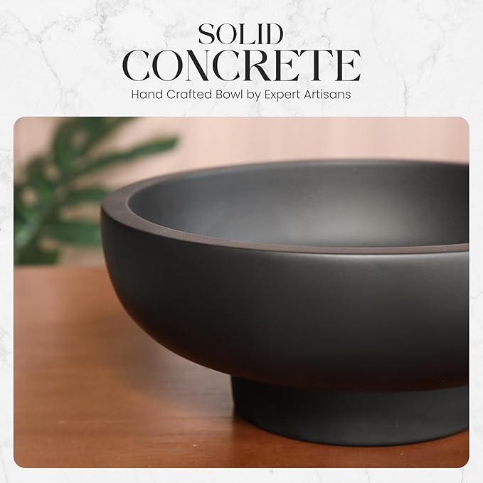 Concrete Fruit Bowl – Large Decorative Pedestal Bowl for Kitchen Counter, Entryway, or Coffee Table – Modern Catch – All Key Bowl – Heavyweight Centerpiece for Home Decor (Concrete)