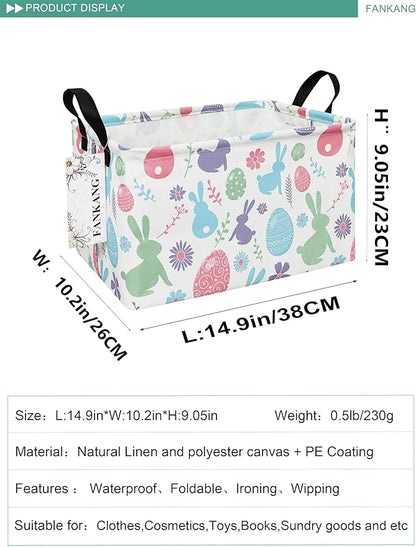 FANKANG Storage Bins, Nursery Hamper Canvas Laundry Basket Foldable with Waterproof PE Coating Large Storage Baskets for Kids Boys and Girls, Office, Bedroom, Clothes,Toys(Rec-Easter egg）