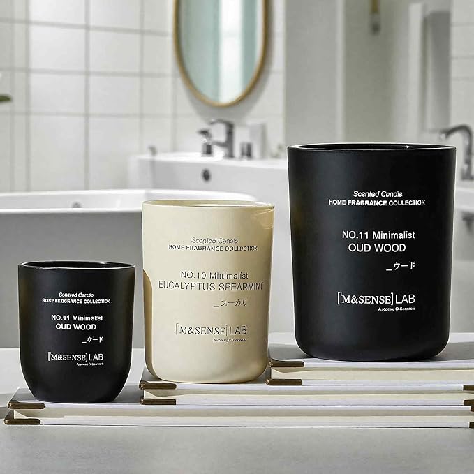 M&SENSE Natural Soy Candle| Eucalyptus Spearmint | 5.3 oz | Minimalist Scented Candle for Relaxation, Gifting, Home Décor | for Bedroom, Office, Party Small