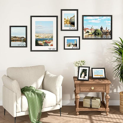IBUYKE 18x24 Picture Frame,Solid Oak Wood 18x24 Photo Frame with Mat to 16x20,18x24 Picture Frames With Tempered Glass,Wall Mount Display,Home Decor,Black Oak 24 x 18 Frame,UWPF1824B