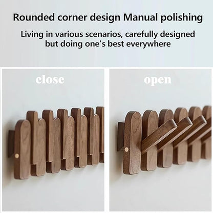 Wall Mounted Piano Key Hanger | Flip Style Hook | Entrance Wall Art Hook, Made of Oak Wood (3 Times Painted, 4 Times Polished) (Arc Walnut, 4Hooks)