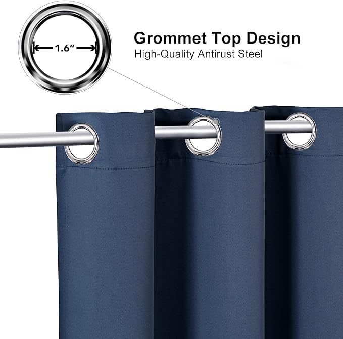 ChrisDowa Small Window Curtains for Kitchen and Bedroom - Grommet Short Thermal Insulated Room Darkening Curtains (2 Panels, Stone Blue, 34 x 36 Inch)