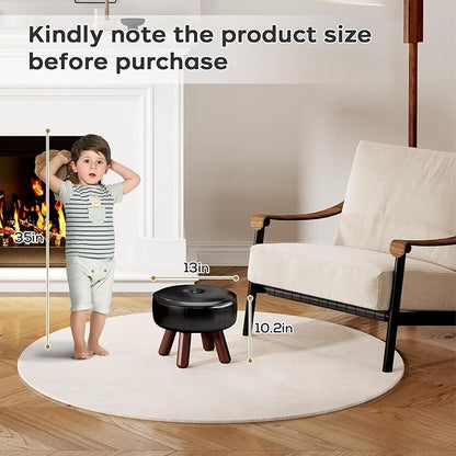 13in Small Foot Stool Ottoman, Round Faux Leather Foot Rest, Footstool Ottomans with Rubber Legs Under Desk, Footrest for Couch, Living Room, Bedroom, Office, 13''L x 13''W x 10.2''H, Black