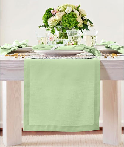 Solino Home Linen Table Runner 72 Inches Long - 100% Pure Linen Pastel Green Table Runner 14 x 72 Inch - Fete