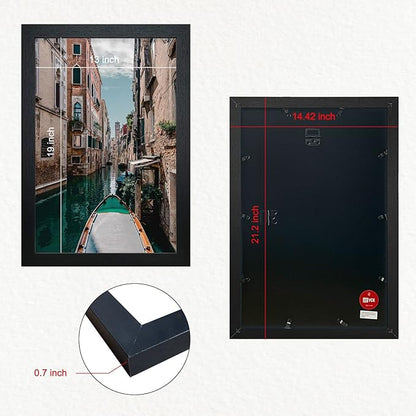 VCK Poster Frames 13x19 Black 3 Pack, Solid Wood Picture Frames for Wall Mounting Hanging Art and Puzzle Frame