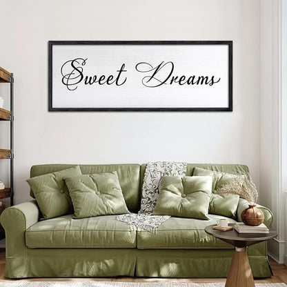 Sweet Dreams Wall Decor Above Bed 40x15 Inch Large Master Bedroom Hanging Wood Rustic Framed Farmhouse Sweet Dreams Sign Guest Room Aesthetic And Minimalist Over Bed Wall Art（Black）