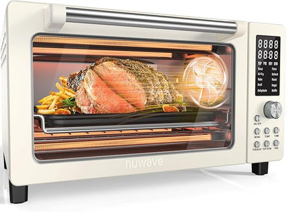 Nuwave Bravo Pro Smart Air Fryer Toaster Oven Combo, Airfryer Convection Oven Countertop, 10-in-1 Functions with Quicker & Even Crisp Technology, 1800W, 50-450°F, PFAS-Free, 21QT, Vanilla Cream