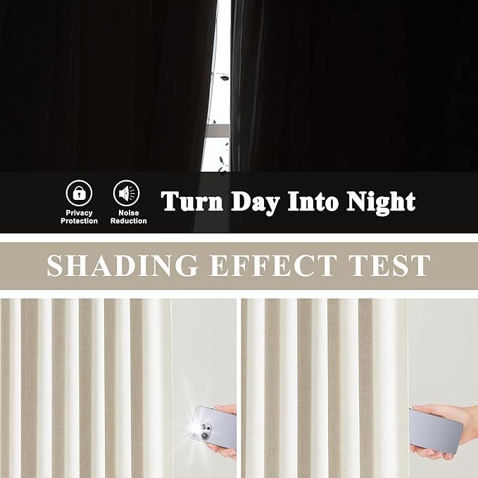 Vision Home Natural Pinch Pleated Full Blackout Curtains Linen Blended Room Darkening Window Curtains 112 inch for Living Room Bedroom Thermal Insulated Pinch Pleat Drapes with Hooks 40" Wx112 Lx2