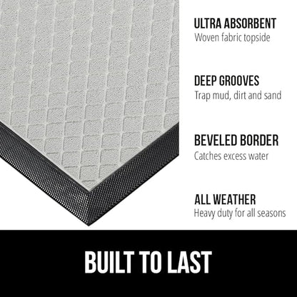 GORILLA GRIP 100% Waterproof All-Season WeatherMax Doormat US Designed Natural Rubber, Stain and Fade Resistant, Low Profile Indoor Outdoor Door Mats, Easy Clean Patio Mat, 23x35, Light Gray