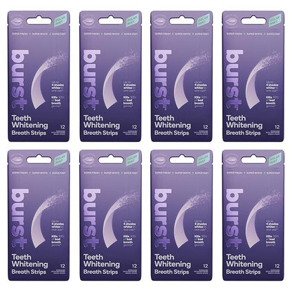 Burst Teeth Whitening Breath Strips (Polar Mint/8 Pack) | Kills 93% of Bad Mouth Germs | Up to 4 Shades Whiter in One Use | Easy to Apply/Quick Dissolving