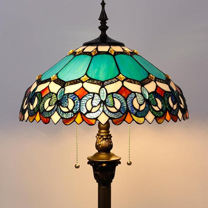 Tiffany Floor Lamp Stained Glass Lamp Standing Reading Light 16x16x70 Inch for Living Room (Blue Jewelry Baroque Style)