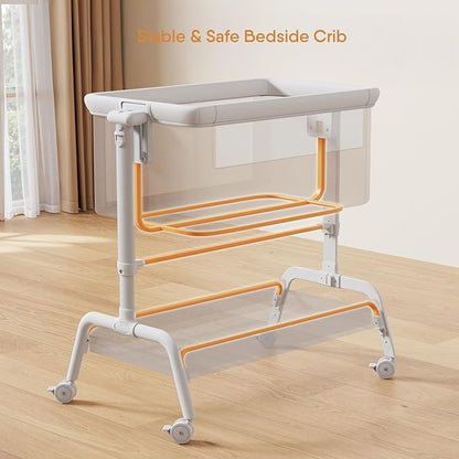 3-in-1 Baby Bassinet, Rocking Bassinet, Bedside Bassinet for Baby, Stable and Secure Bassinet Bedside Sleeper for Newborn & Infant, 6 Height Adjustable with Wheels, Mattress & Breathable Mesh
