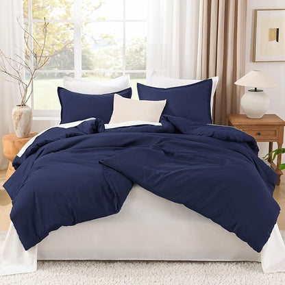 Litanika Navy Blue Twin/Twin XL Comforter Set, 2 Pieces Lightweight Solid Bedding Comforter Set, All Season Fluffy Bed Set (66x90In Comforter & 1 Pillowcase)
