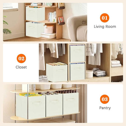 GhvyenntteS Storage Cubes, 11 Inch Cube Storage Bins with Dual Handles, Collapsible Fabric Storage Bins for Shelves Closet, Storage Baskets for Organizing Clothes, Bedding, Toys, Books (6 Pack, Beige)