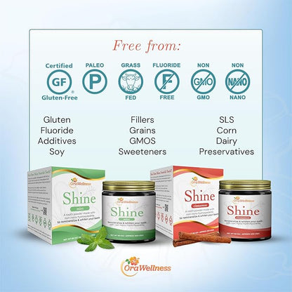 Shine Remineralizing Tooth Powder with Hydroxyapatite, Made in The USA, Flouride Free Tooth Repair, Natural Teeth Whitening Powder, Teeth Polish & Stain Remover, Cinnamon