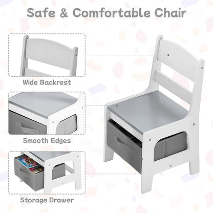 Kids Table and Chair Set, 3 in 1 Wooden Activity Table with Detachable Tabletop, Toddler Table and Chair Set with Storage Drawer, Kids Play Table for Children Art, Craft, Eating, Learning