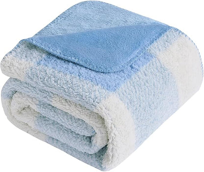 LURKA Checkered Sherpa Fleece Throw Blanket - Extra Thick and Warm Winter Soft Fuzzy Plush Blanket for Couches, Beds & Pets, Glacier, 50x60 Inches