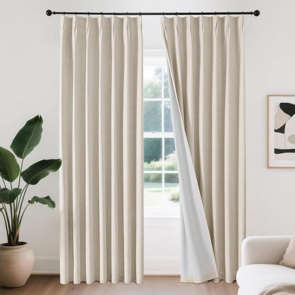 Joydeco Pinch Pleated Linen Curtains for Living Room, 100% Blackout Darkening Curtains 72 inches Length 2 Panel Thermal Insulated Pinch Pleat Drapes(Ecru,40'' Wx72'' L)
