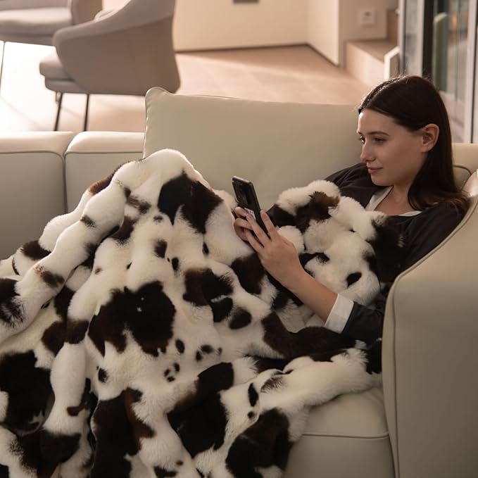 Cow Print Faux Fur Throw Blanket for Couch, Soft & Plush Fuzzy Blanket for Sofa, Bedroom, Living Room, Super Soft Warm for Adults Kids Girl Gifts Bedroom Couch Sofa Travel,60x80 Inches Black Brown