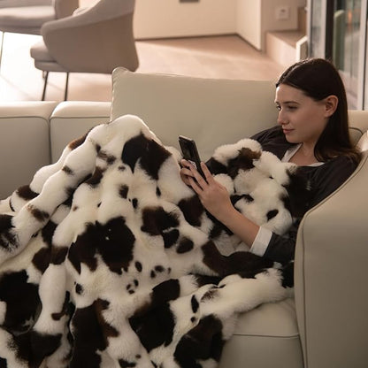 Cow Print Faux Fur Throw Blanket for Couch, Soft & Plush Fuzzy Blanket for Sofa, Bedroom, Living Room, Super Soft Warm for Adults Kids Girl Gifts Bedroom Couch Sofa Travel,60x80 Inches Black Brown