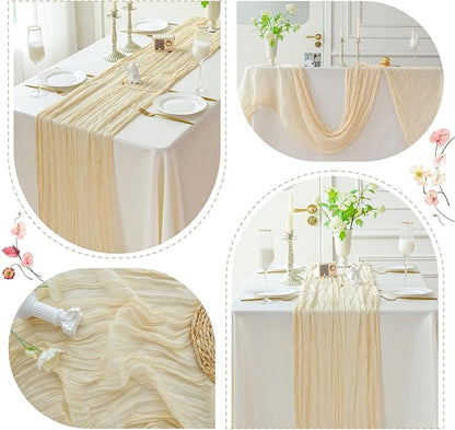 Sioloc 5 Pack Beige Cheesecloth Table Runner Fall Autumn Decor for Home 10ft Table Cloth for Tea Wedding Birthday Party Baby Bridal Shower Halloween Thanksgiving