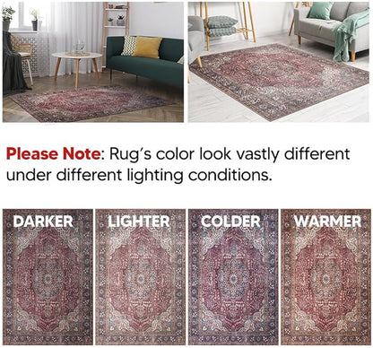Keen Home Design 5x7 Rug - Machine Washable Area Rug with Non-Slip Backing, Ideal for Living Room, Dining Room, Bedroom - Vintage, Easy Clean, Durable, Low Pile Rug - (5' x 7')