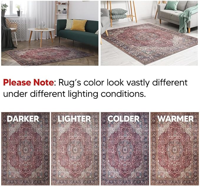 Keen Home Design 9x12 Rug - Machine Washable Area Rug with Non-Slip Backing, Ideal for Living Room, Dining Room, Bedroom - Vintage, Easy Clean, Durable, Low Pile Rug - (9' x 12')
