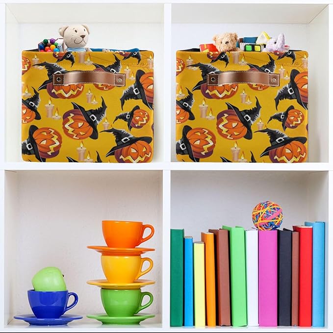 Storage Basket Bin Organizer Basket Collapsible Shelf Basket Cube with handle for Nursery Bedroom Bathroom, one sizex1, Pumpkin