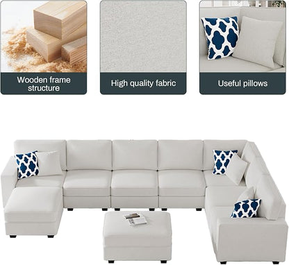 L Lengend Vansen Modular Sectional Sofa U Shaped Couch with Ottoman Modern Reversible Corner Sectional Couch for Living Room (Cream, U Shaped Sofa-5)