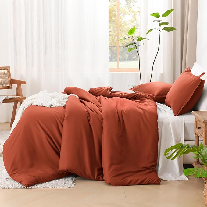 Litanika Burnt Orange California King Comforter Set - 3 Pieces Terracotta Cal King Lightweight Soft Solid Bed Comforter, Oversized Fluffy Quilt Blanket Bedding Set (104x96In, 2 Pillowcases)