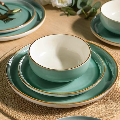 GBHOME Ceramic Dinnerware Sets, 18 Pieces Stoneware Dinnerware Set, Plates and Bowls Sets, Dishwasher & Microwave Safe,Dishes Set | Service for 6