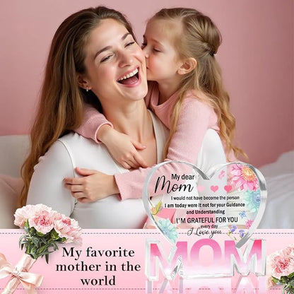 Mothers Day Gifts Best Mom Gifts -Gifts for Mom from Daughter Son - Best Mom Ever Gifts Unique Mother Birthday Acrylic Heart-Shaped Plaque Desk Decorations Present for Mom Christmas Anniversary
