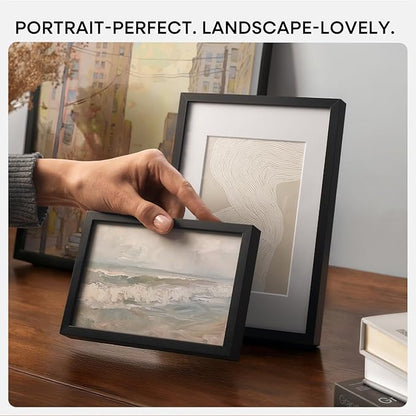 Homeforia 9x12 Picture Frame Black, High End Metal 9 x 12 Poster Frames with Mat 7 by 10 inch Photo, 9by12 Frame Matted to 7x10 in Art, 12x9 Wall or Tabletop Frames, Tempered Glass, Wall Kit, Set of 1