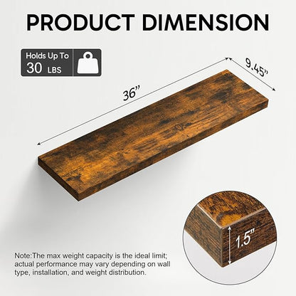BAYKA Floating Shelves for Wall, 36 inches Long Wall Mounted Rustic Wood Shelves for Bathroom, Bedroom, Living Room, Kitchen, Office, Hanging Shelf for Books/Storage/Decor(Brown,Set of 2)