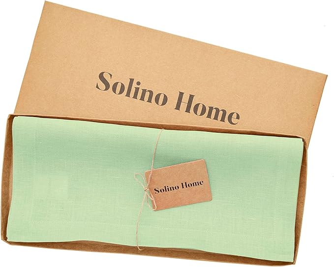 Solino Home Linen Table Runner 108 Inches Long - 100% Pure Linen Pastel Green Table Runner 14 x 108 Inch - Fete