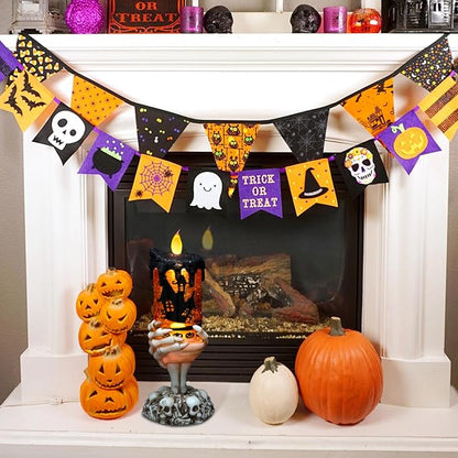 Eldnacele Halloween Snow Globe Candles Lighted Lamp USB Powered Battery Operated Spooky Spinning Water Glittering Tornado Flameless Candles Skeleton Hand Holder Halloween Centerpiece Decor(Castle)