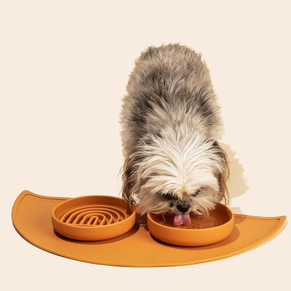 The Slowdown Bowl Silicone Slow Feeder for Cats & Dogs, Slow Eating Mealtime Solution with Modern Lick Mat Design, Reduces Gulping, Fits 1 Cup 6” Across x 1.25” Tall, Small-Ocean